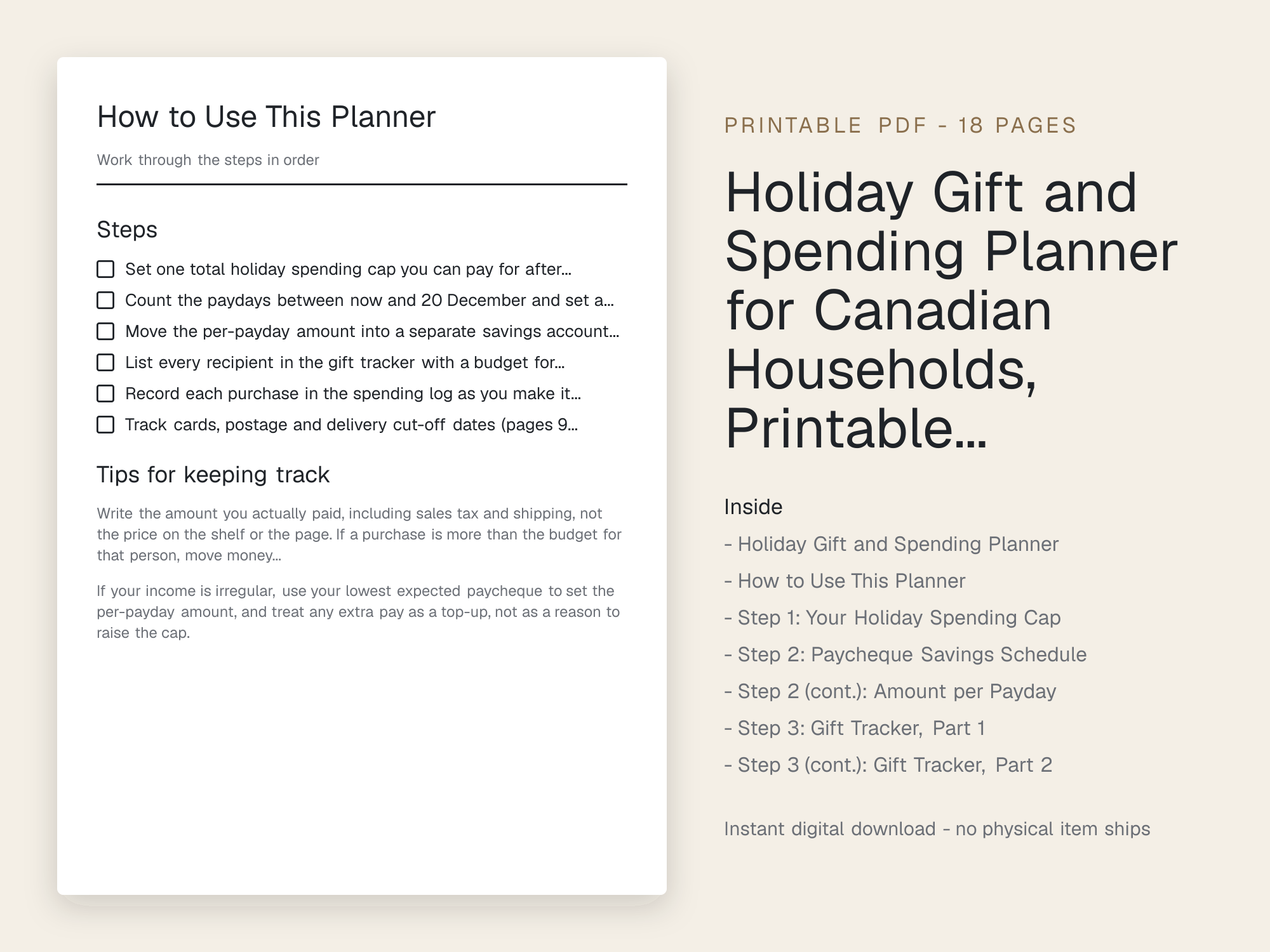 Holiday Gift and Spending Planner for Canadian Households, Printable…, preview 2