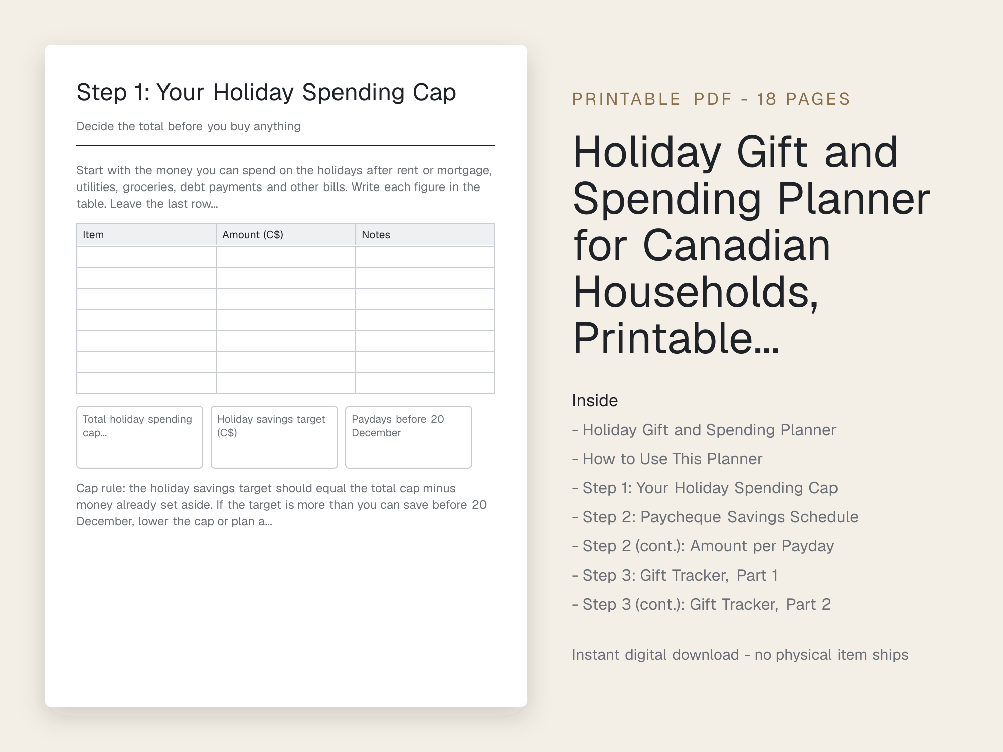Holiday Gift and Spending Planner for Canadian Households, Printable…, preview 3